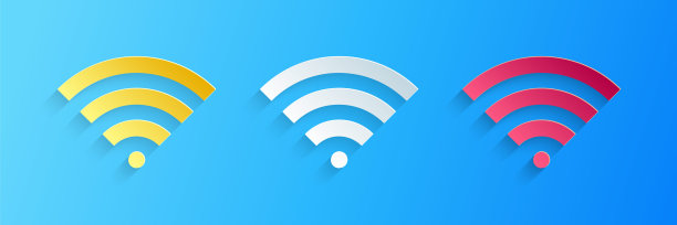 纸艺：Wi-Fi无线网络符号图标，蓝色背景矢量图片下载