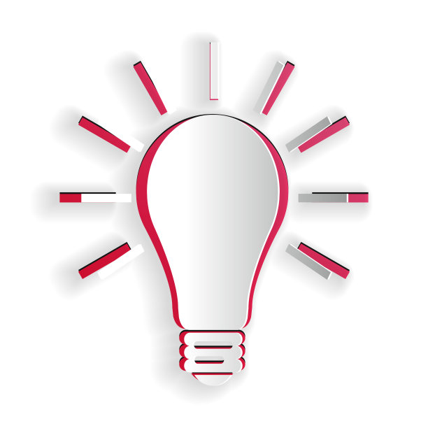 剪纸灯泡与光线闪烁图标孤立在白色背景。能量和理念的象征。灯电。纸艺术风格。向量图片下载