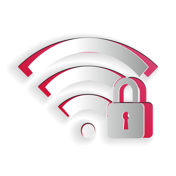 剪纸Wifi锁定图标隔离在白色背景。密码wi - fi的象征。无线网络图标。无线区域。纸艺术风格。向量图片下载