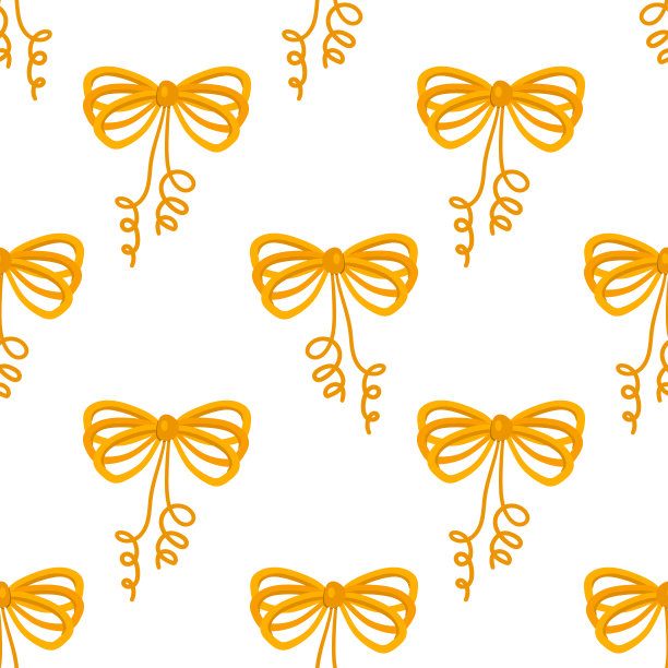 卡通无缝图案与装饰金色蝴蝶结。图片下载
