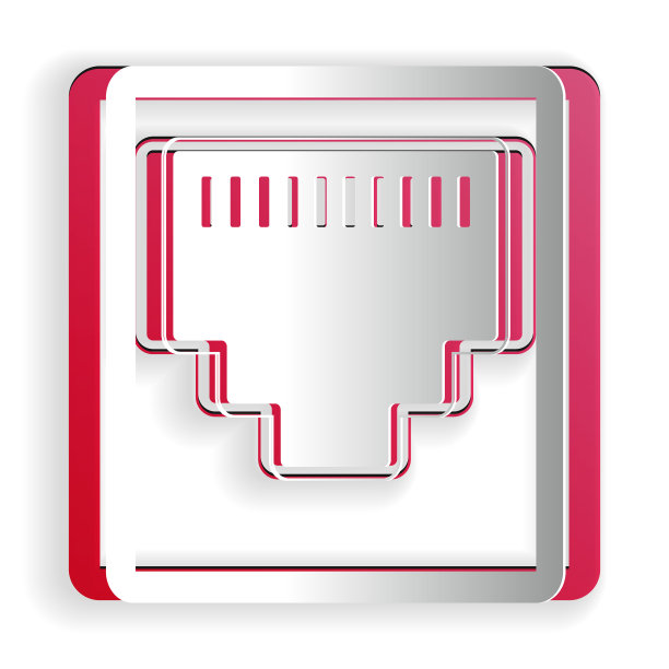 剪纸网络端口-电缆插座图标隔离在白色背景上。局域网端口图标。以太网简单的图标。本地区域连接器图标。纸艺术风格。向量图片下载