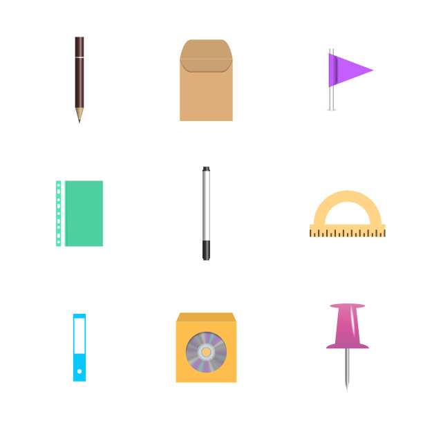 一套图标办公室和学校，矢量插图。图片下载