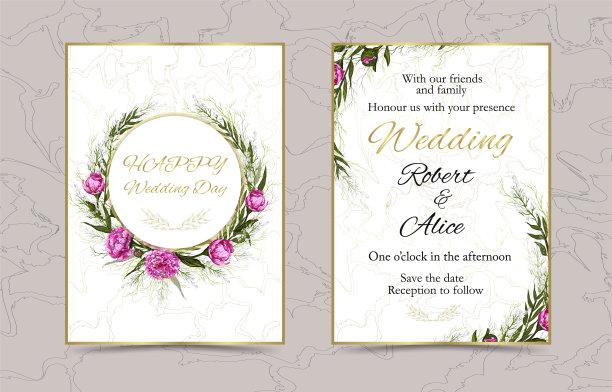 金色线条和现实色彩(牡丹)的现代横幅。手绘花卉现实主义风格的涂鸦。豪华设计的明信片，婚礼请柬，假期。图片下载