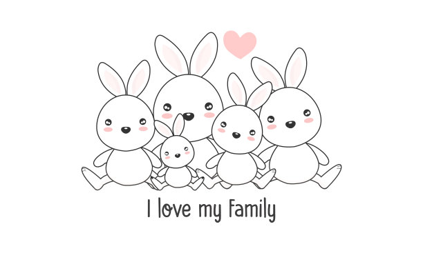 可爱快乐的兔子家人说我爱我的家人图片下载