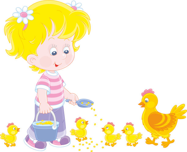 女孩喂小鸡图片下载