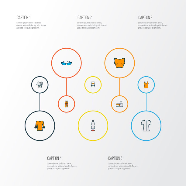 时尚图标彩色线设置短袖图片下载