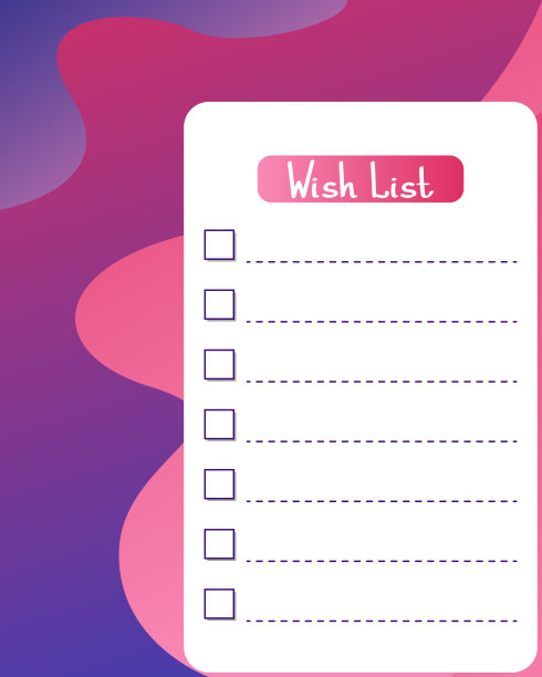 愿望清单。明亮的页面模板写一个愿望清单。抽象的背景。矢量图图片下载