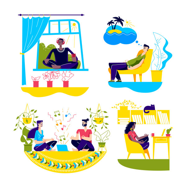 在家冥想，人们呆在家里练习瑜伽，同时隔离图片下载