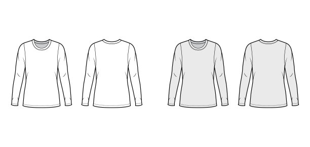 水手领针织毛衣技术时尚插图与长袖，超大的身体，束腰外衣长度图片下载