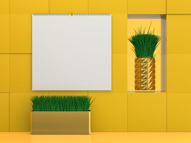 库存纸封面挂历。模型上的黄色背景。3 d演示。图片下载