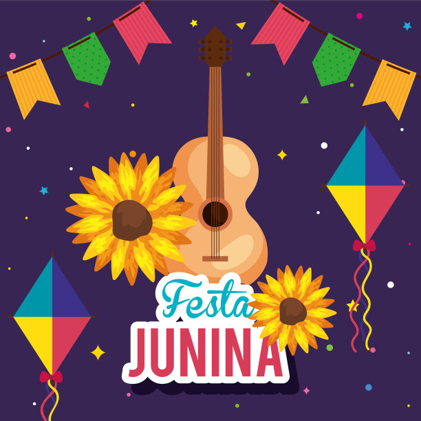 节日朱尼纳海报与吉他和图标图片下载