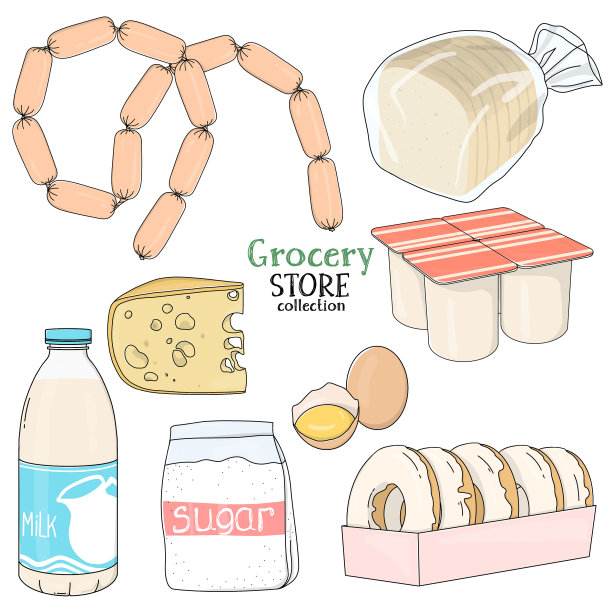 在白色背景上放置食品杂货图片下载