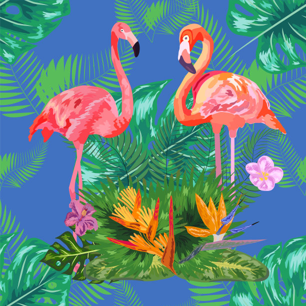 无缝图案新潮鸟粉红火烈鸟图片下载