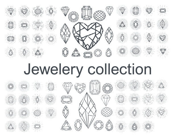 矿物晶体，宝石和钻石孤立集图片下载