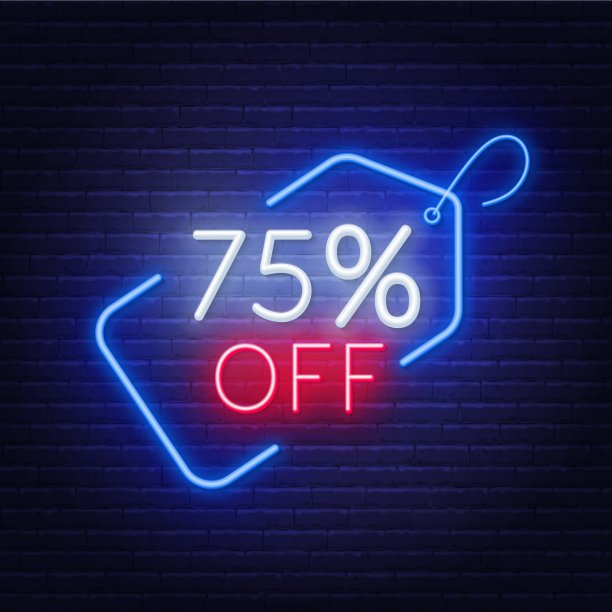 深色背景下75%的霓虹灯。图片下载