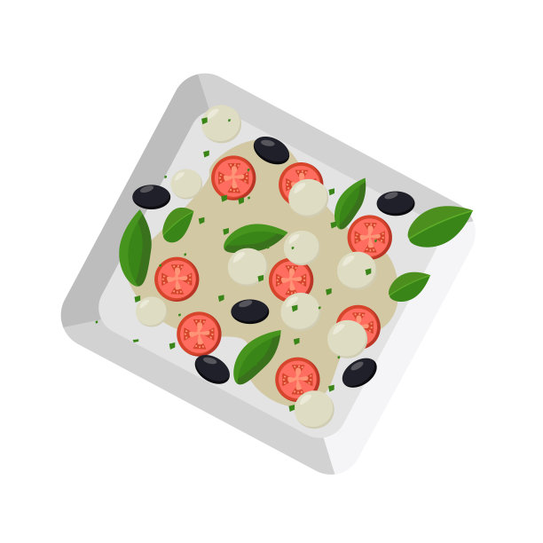 方形盘子上的希腊沙拉可以说明食谱、食谱和菜单。图片下载