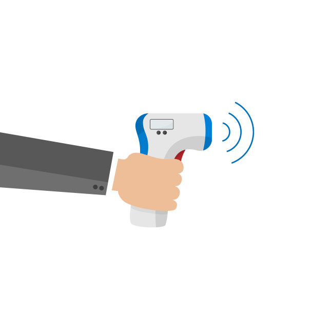 等距医疗数字非接触红外温度计。它可以在不接触彩色警告标志的情况下测量环境温度和体温。图片下载