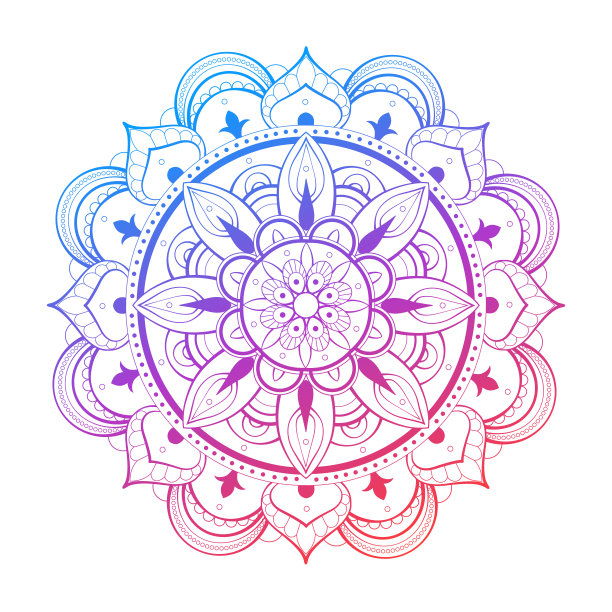 圆梯度曼荼罗向量。带有同心渐变的传统东方装饰。矢量元素适用于物体的瑜伽，冥想，精神实践。图片下载