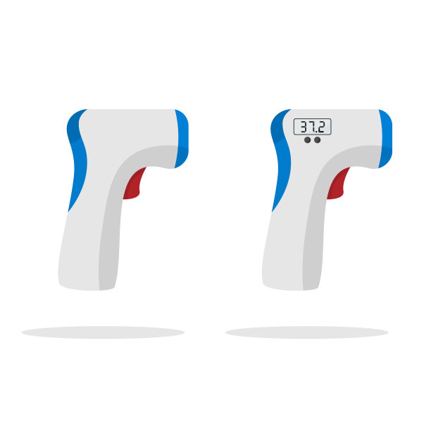 等距医疗数字非接触红外温度计。它可以在不接触彩色警告标志的情况下测量环境温度和体温。图片下载
