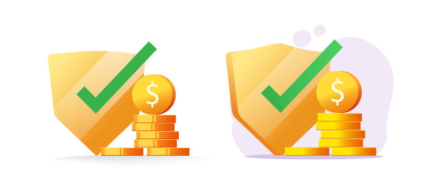 货币保险金融保障保障，现金安全投资安全支票矢量平面插图套，货币财富盾，存款银行覆盖信托储蓄概念图标图片下载