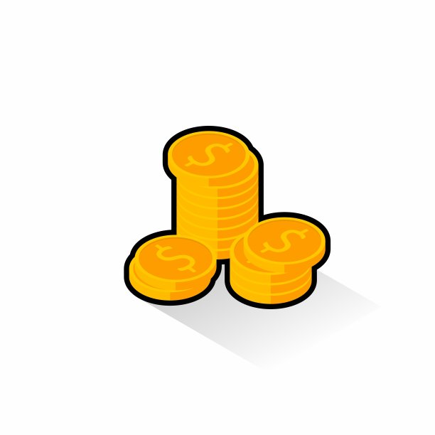 金币堆叠黑色描边和阴影图标矢量2.5D图片下载