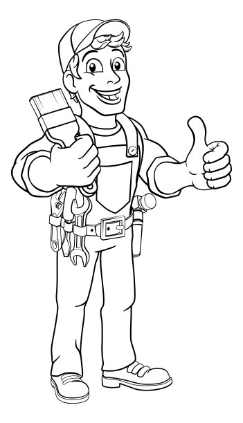 油漆工、装饰工、油漆刷、勤杂工、卡通人图片下载