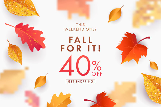 秋季销售背景，横幅，海报或传单设计。矢量插图与明亮美丽的树叶框架和文字下降为它40%的折扣。图片下载