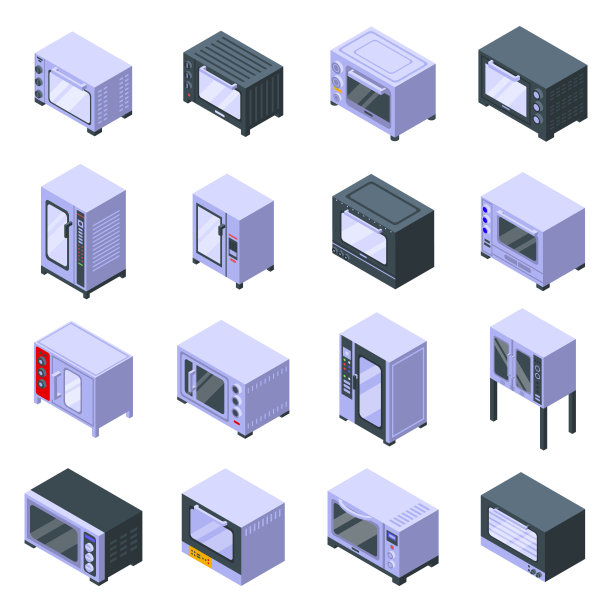 对流烤箱图标设置，等距风格图片下载
