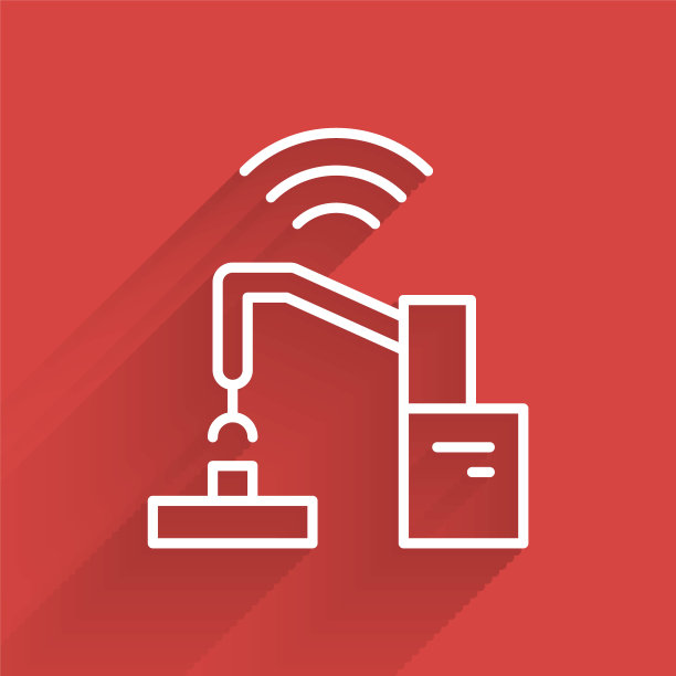 白线工业机器机器人手臂机械手工厂图标孤立与长影子。工业机器人机械手。向量图片下载