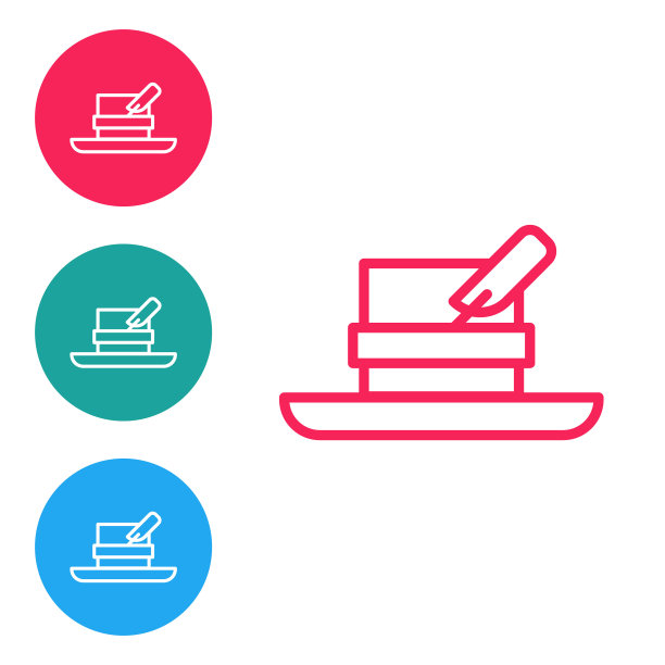 红色线猎人帽与羽毛图标孤立在白色背景。格子冬天的帽子。在圆形按钮中设置图标。向量图片下载