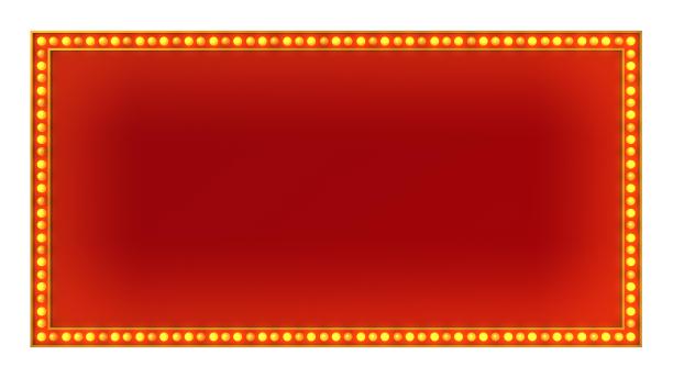 红色marquee金色灯板标志复古在白色的背景。三维渲染图片下载