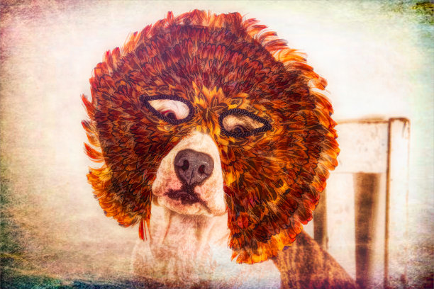 戴着羽毛面具的狗图片下载