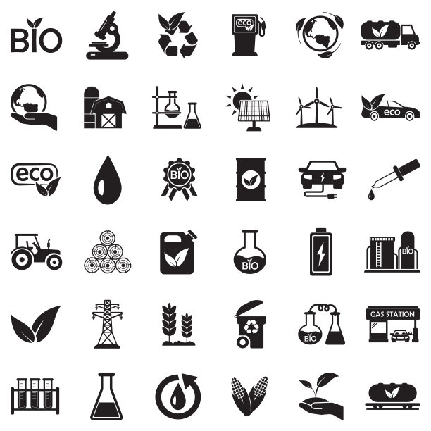 生物燃料图标，黑色扁平设计矢量图图片下载