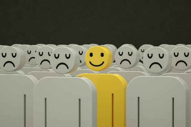 快乐和悲伤的面孔，从人群中脱颖而出的概念图片下载