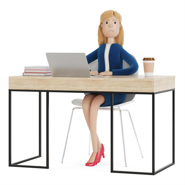 工作场所的女秘书。一个卡通人物的3d插图。图片下载