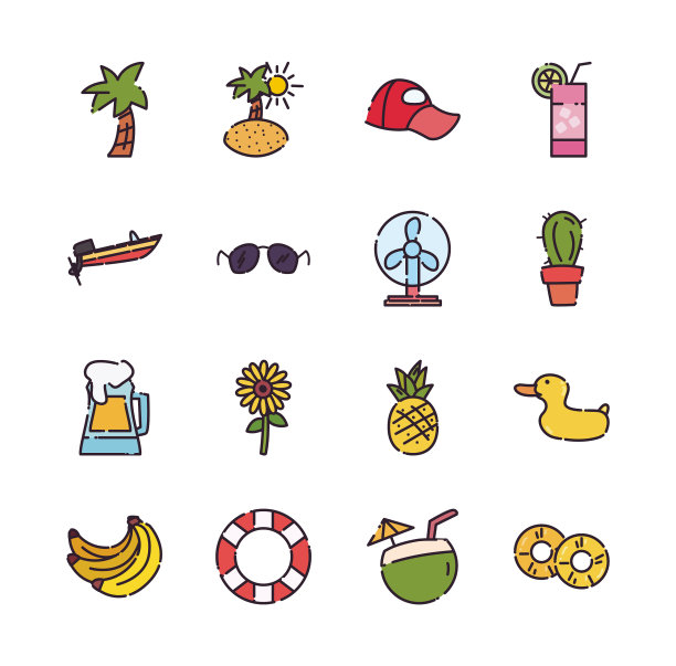 孤立的夏季填补风格图标集设计图片下载