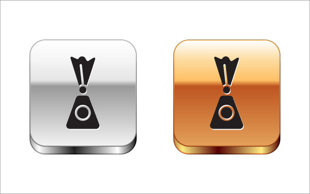 黑色糖果图标孤立在白色背景。金银平方按钮。向量图片下载