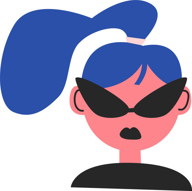 蓝色头发，戴着黑色墨镜的女人图片下载