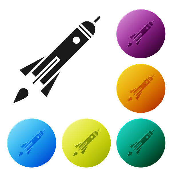 带有火焰图标的黑色火箭船被孤立在白色上图片下载