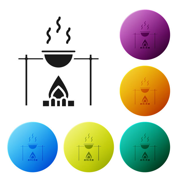 黑色的篝火和锅图标孤立在白色图片下载