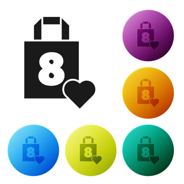 黑色购物袋与心脏图标孤立上图片下载