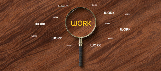 放大镜和word WORK - 3d插图图片下载