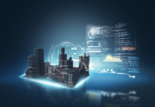 未来城市的数据和信息面板。虚拟数据隔离在蓝色背景上。3 d渲染图图片下载