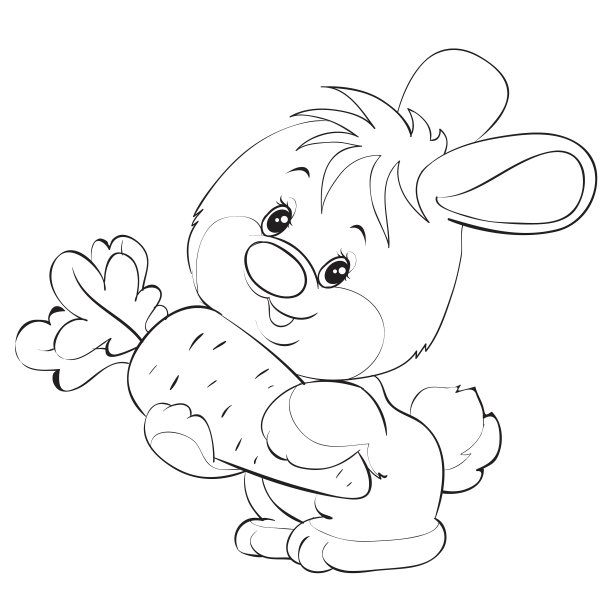 兔子用爪子抓着胡萝卜的轮廓画图片下载