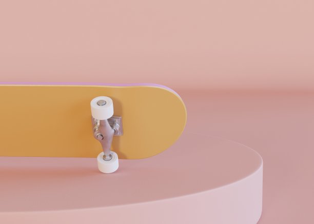 3 d演示。滑板上柔和的颜色背景。图片下载