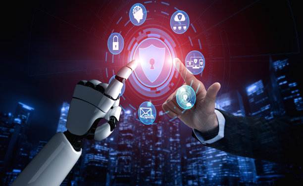 未来的人工智能机器人和半机械人。图片下载