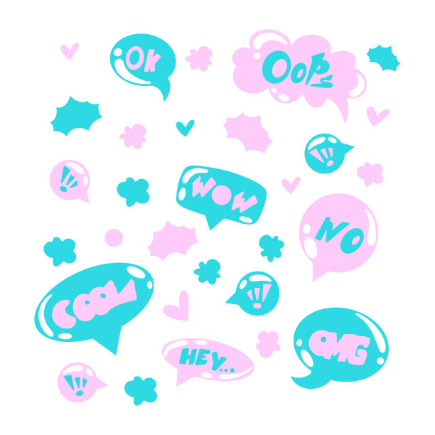 彩色语音气泡与单词和短语。图片下载