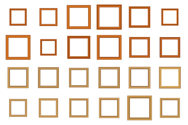 大套的方形复古金框架为您的设计。复古封面。文本。古色古香的漂亮矩形框架。模板向量插图。图片下载