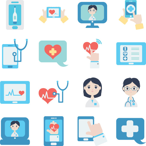 心脏心脏和健康在线图标设置平图片下载