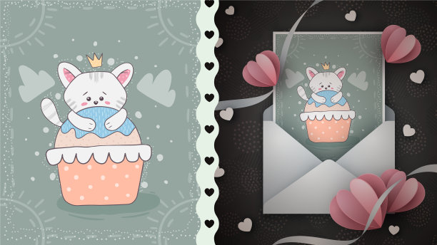 可爱的猫创意贺卡图片下载